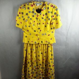 2pc Vintage Anne Crimmins UMI Skirt Top  Yellow 6